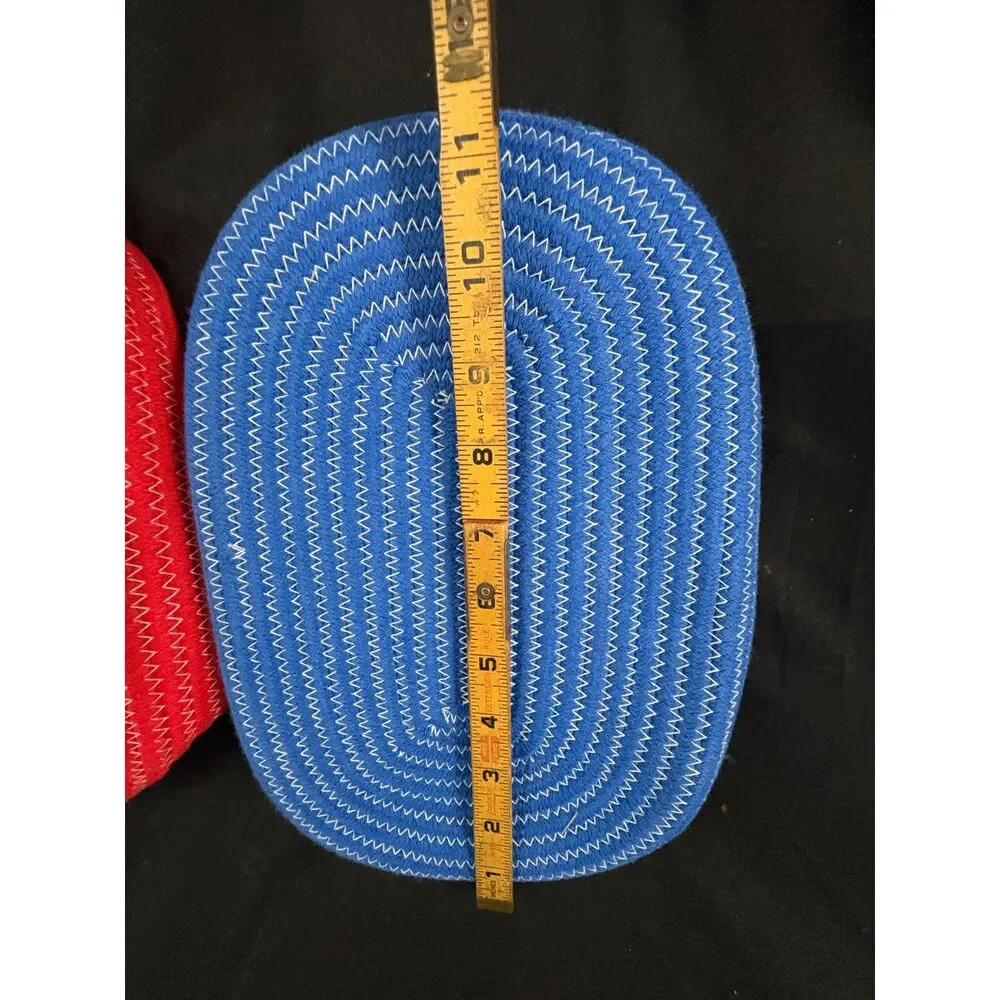 Red N Blue Coiled Rope Basket Tray Set of 2 Oval Patriotic Americana Decor
